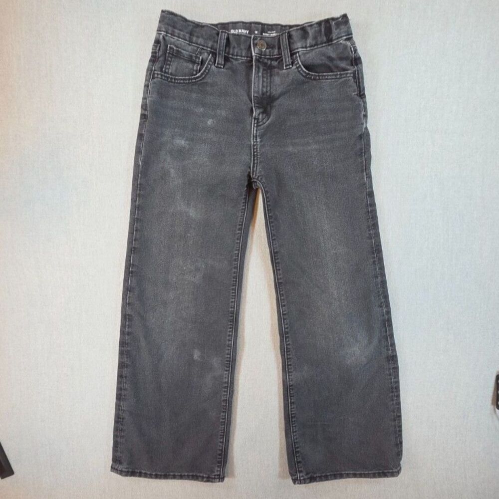 Old Navy Girls Size 12 High Rise Baggy Wide Leg Jeans Black Rinse Denim